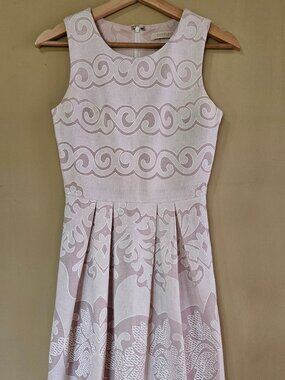 Everleigh Floral Rosy Cream, Ivory Taupe Pleated Dress with Darts Dress (S)